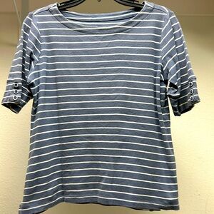 Christopher and Banks 100% cotton blue and white striped short sleeved shirt